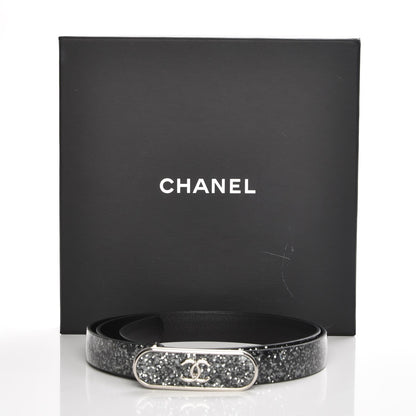 Chanel Glitter Calfskin CC Logo Skinny Belt 80 32 Charcoal 9 of 9