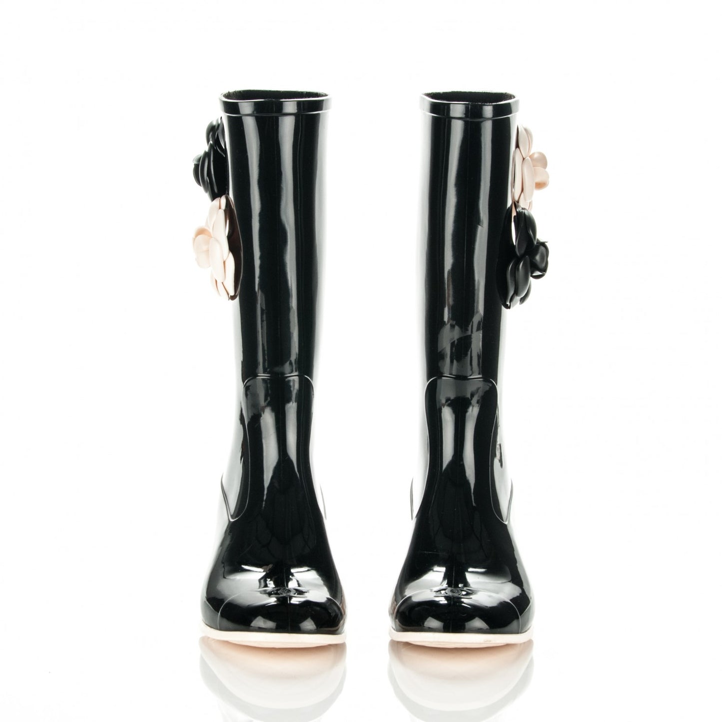 Rubber Camellia Rain Boots 38 Black