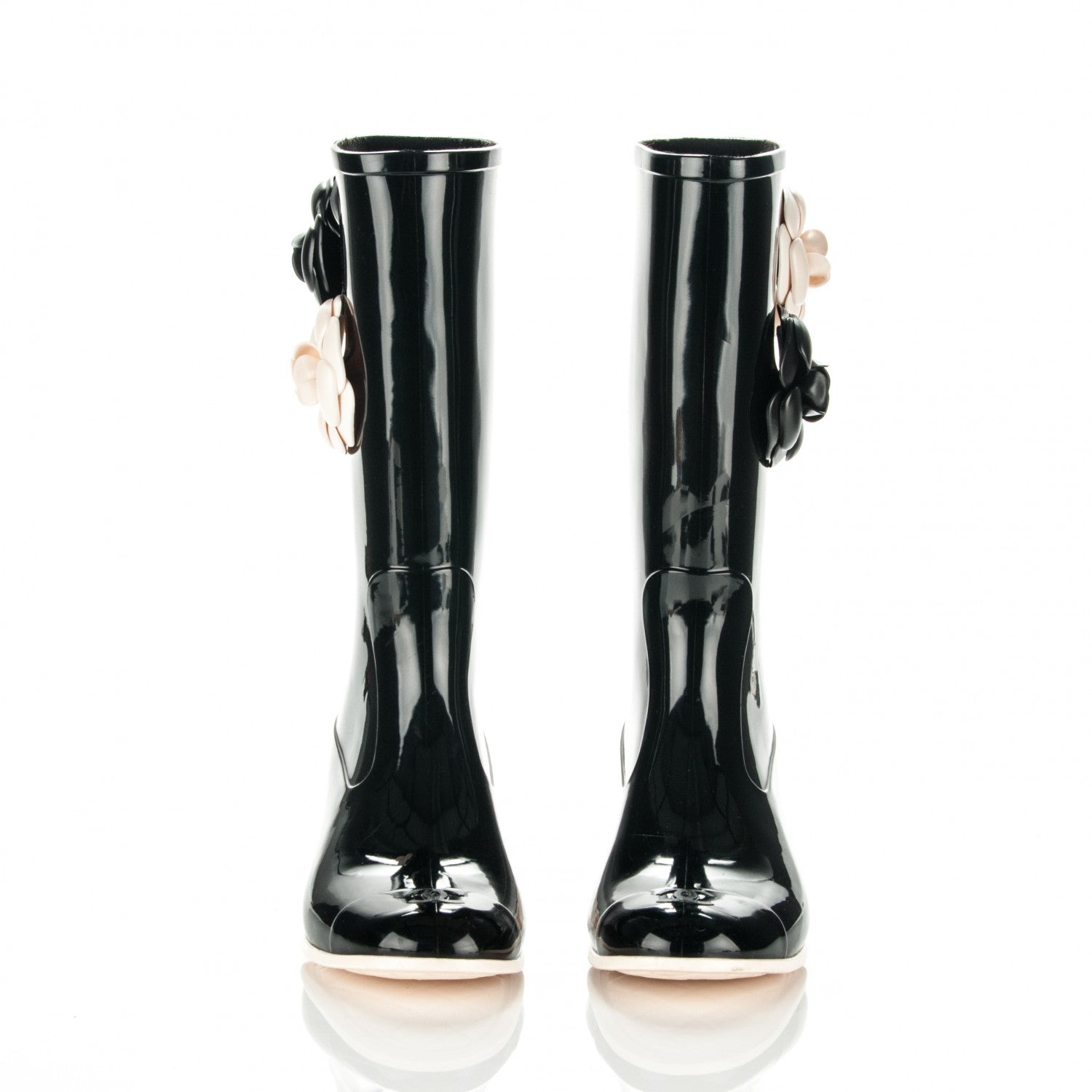 Chanel Rubber Camellia Rain Boots 38 Black 2 of 6