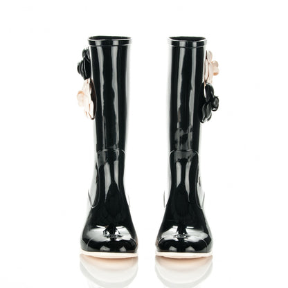 Chanel Rubber Camellia Rain Boots 38 Black 2 of 6