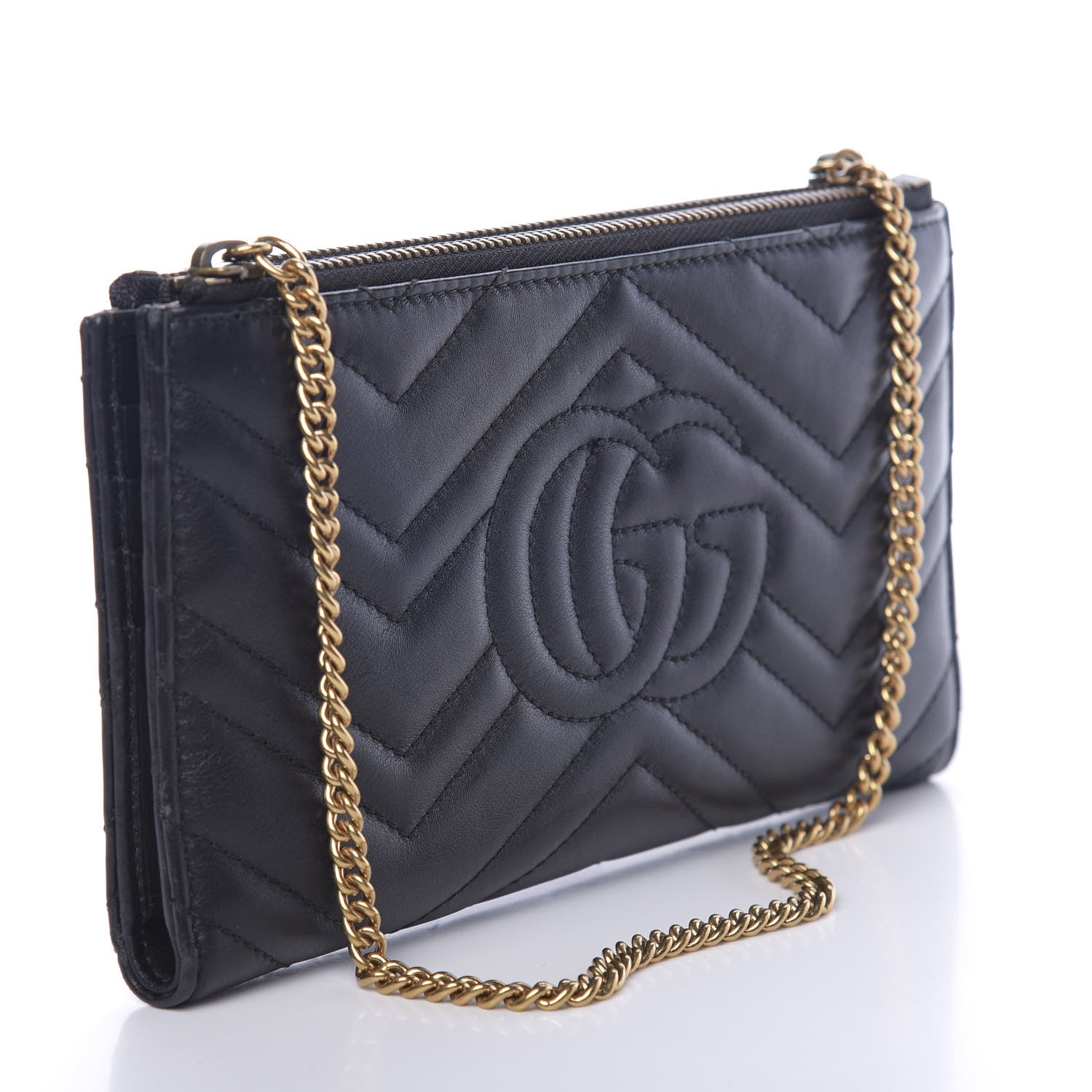 Gucci Calfskin Matelasse GG Marmont Wallet Chain Bag Black 3 of 15