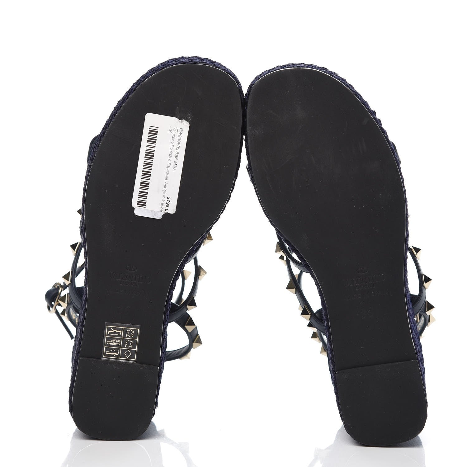 Valentino Garavani Calfskin Rockstud Ankle Strap Torchon Espadrille Caged Wedge Sandals 36 Navy Blue 5 of 8