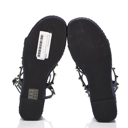 Valentino Garavani Calfskin Rockstud Ankle Strap Torchon Espadrille Caged Wedge Sandals 36 Navy Blue 5 of 8