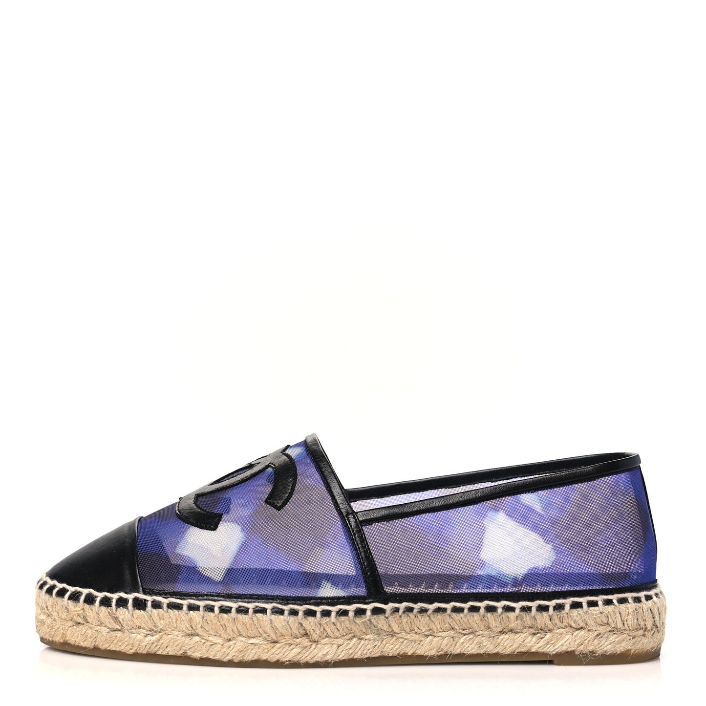 Mesh Lambskin Check Print CC Espadrilles 40 Blue Black White