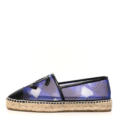Chanel Mesh Lambskin Check Print CC Espadrilles 40 Blue Black White 1 of 10