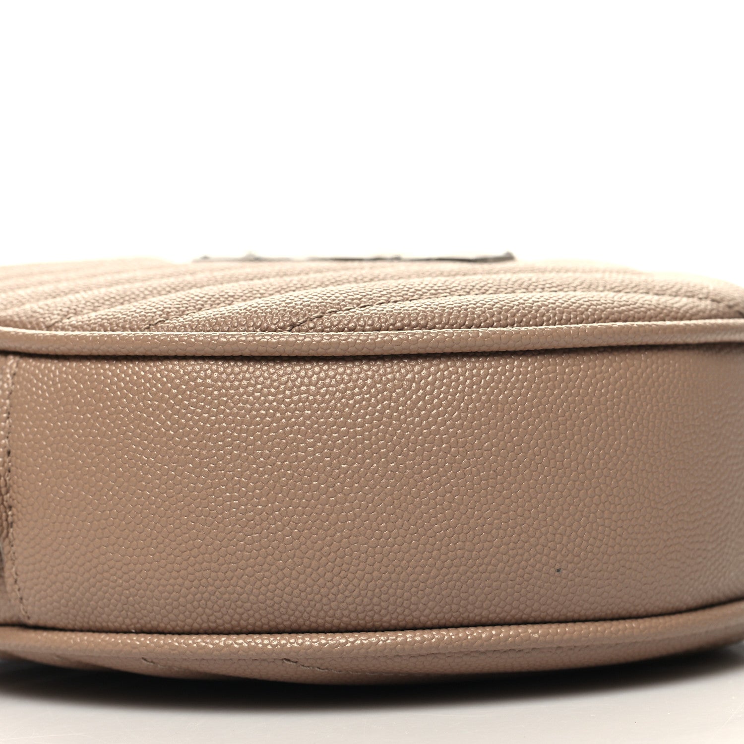 Saint Laurent Grain De Poudre Matelasse Chevron Quilted Round Vinyle Camera Bag Dark Beige 9 of 11
