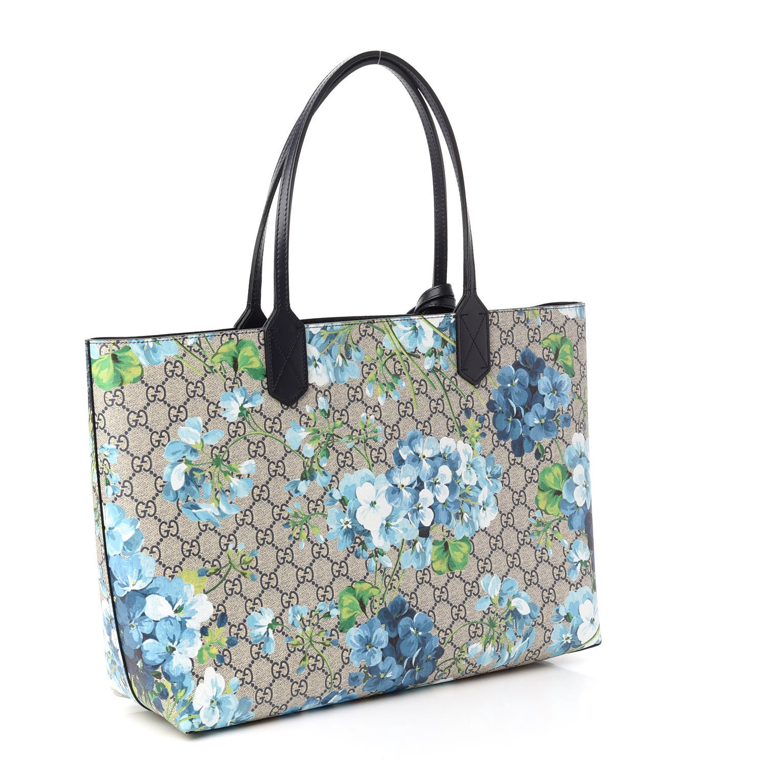 Gucci GG Supreme Monogram Blooms Medium Reversible Tote Beige Blue Navy 3 of 16