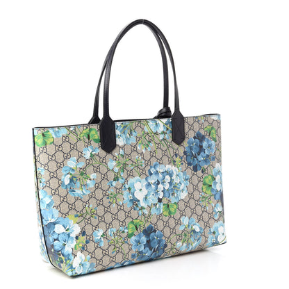 Gucci GG Supreme Monogram Blooms Medium Reversible Tote Beige Blue Navy 3 of 16
