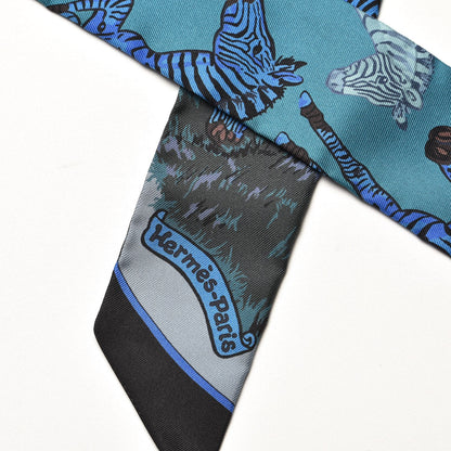 Hermes Silk Les Zebres Twilly Canard Noir Bleu Roy 5 of 5