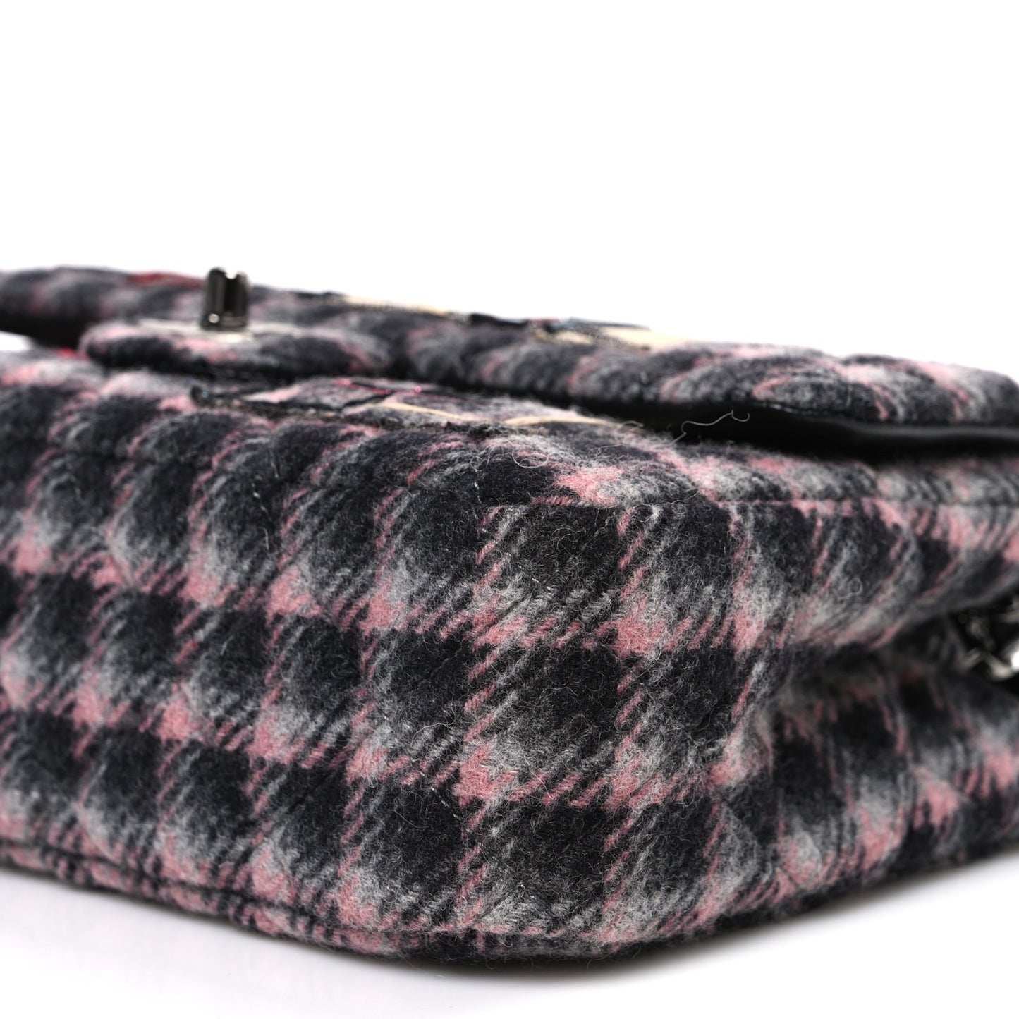 Wool Patchwork Medium Single Flap Pink Grey