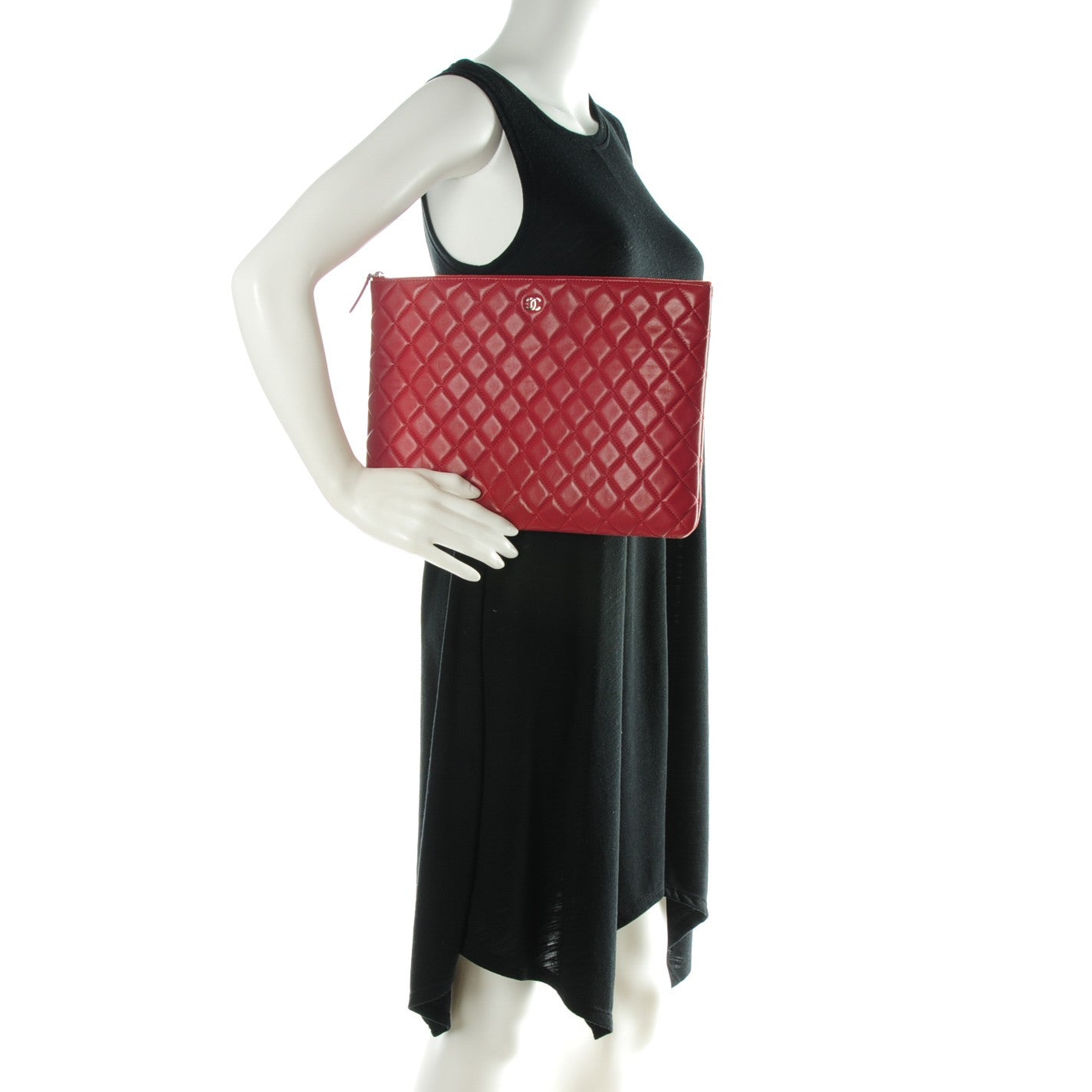 Lambskin Quilted Large Cosmetic Case Red