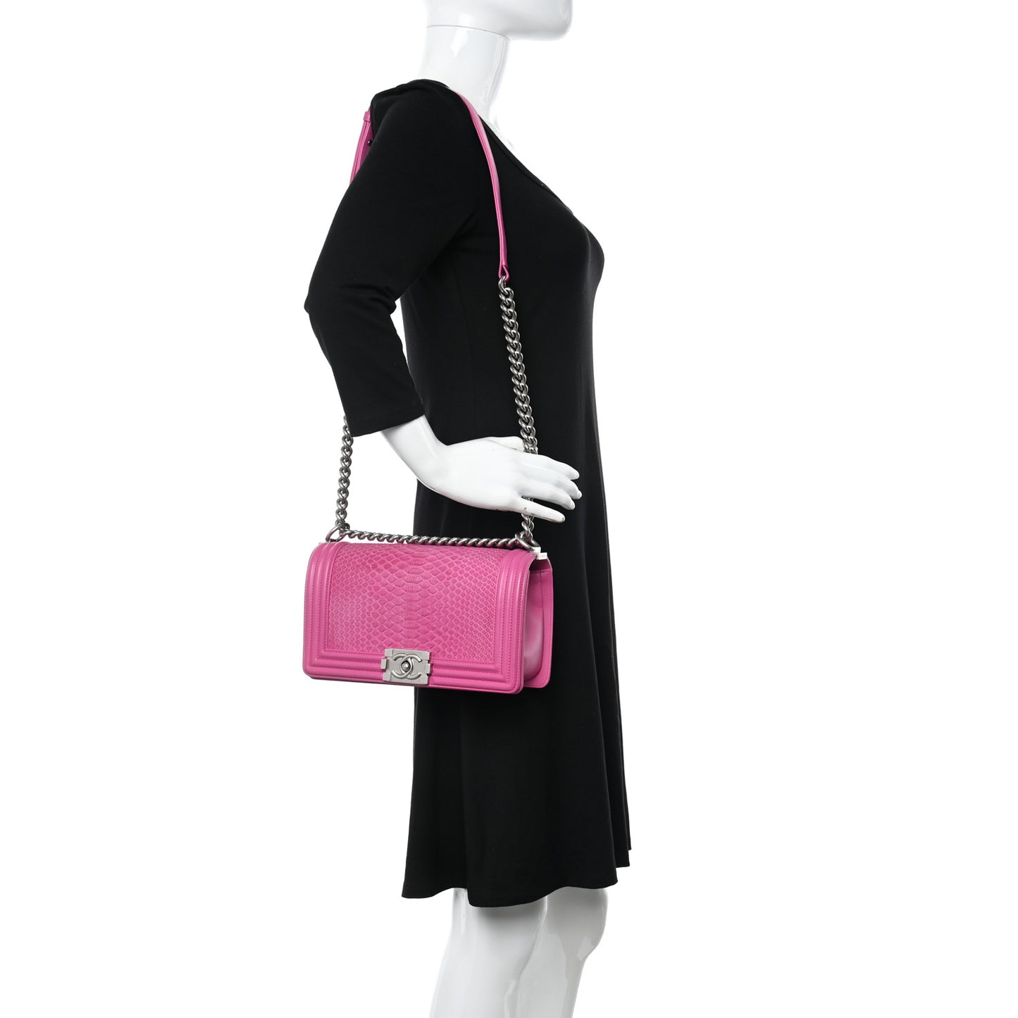 Matte Snakeskin Medium Boy Flap Pink