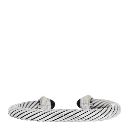 David Yurman Sterling Silver 14K Yellow Gold Black Onyx 7mm Cable Classics Bracelet 2 of 3