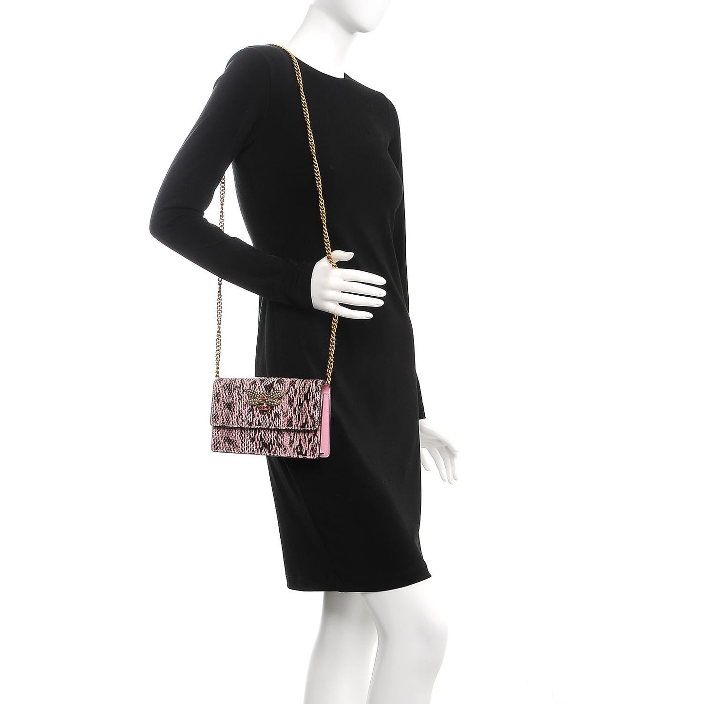Snakeskin Mini Queen Margaret Chain Shoulder Bag Sugar Pink