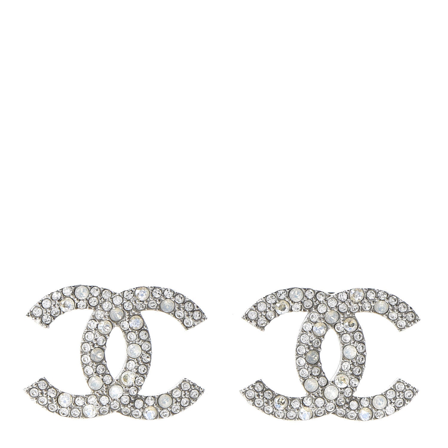 Chanel Crystal Large CC Earrings Silver 1 of 6