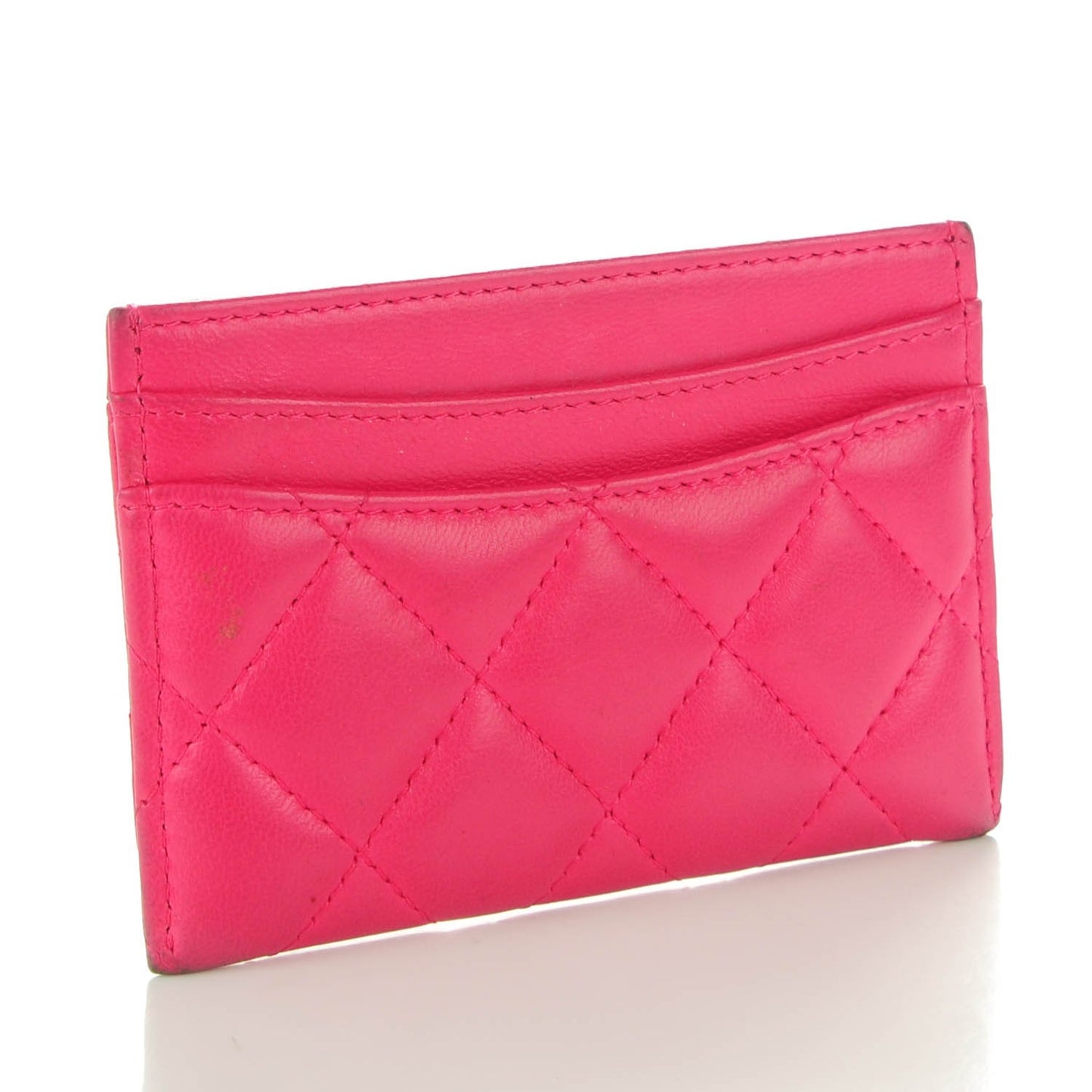 Lambskin Quilted Card Holder Fuchsia