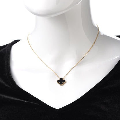 Van Cleef & Arpels 18K Yellow Gold Black Onyx Vintage Alhambra Pendant Necklace 2 of 7
