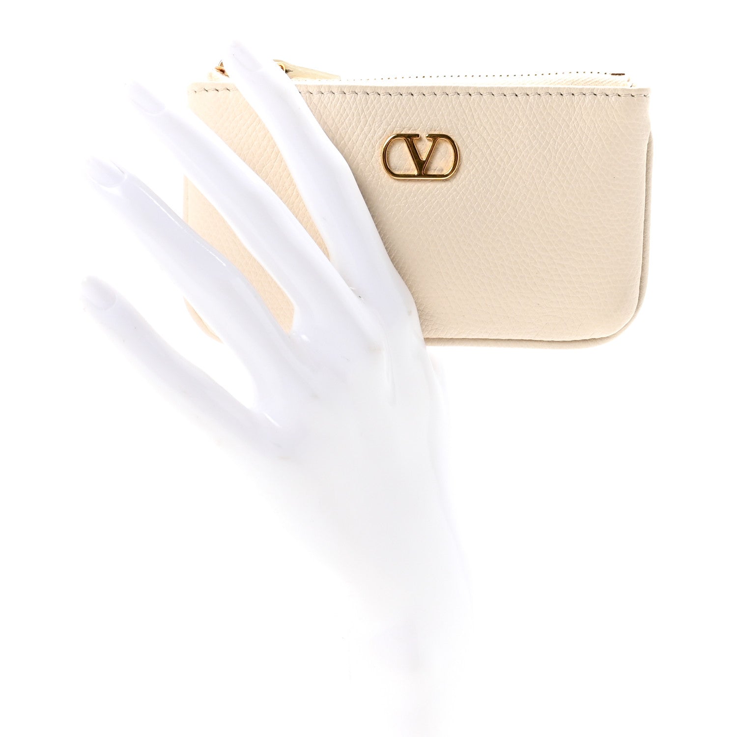Valentino Garavani Grainy Calfskin Vlogo Key Ring Light Ivory 2 of 7