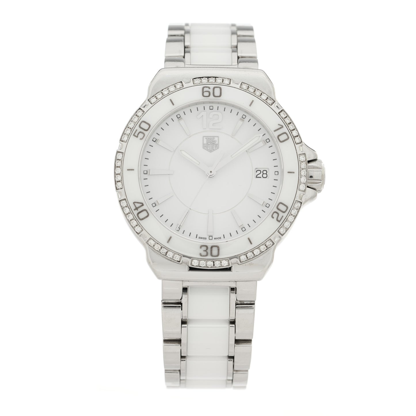 Stainless Steel Ceramic Diamond 34mm Formula 1 Quartz Watch White WAH1213