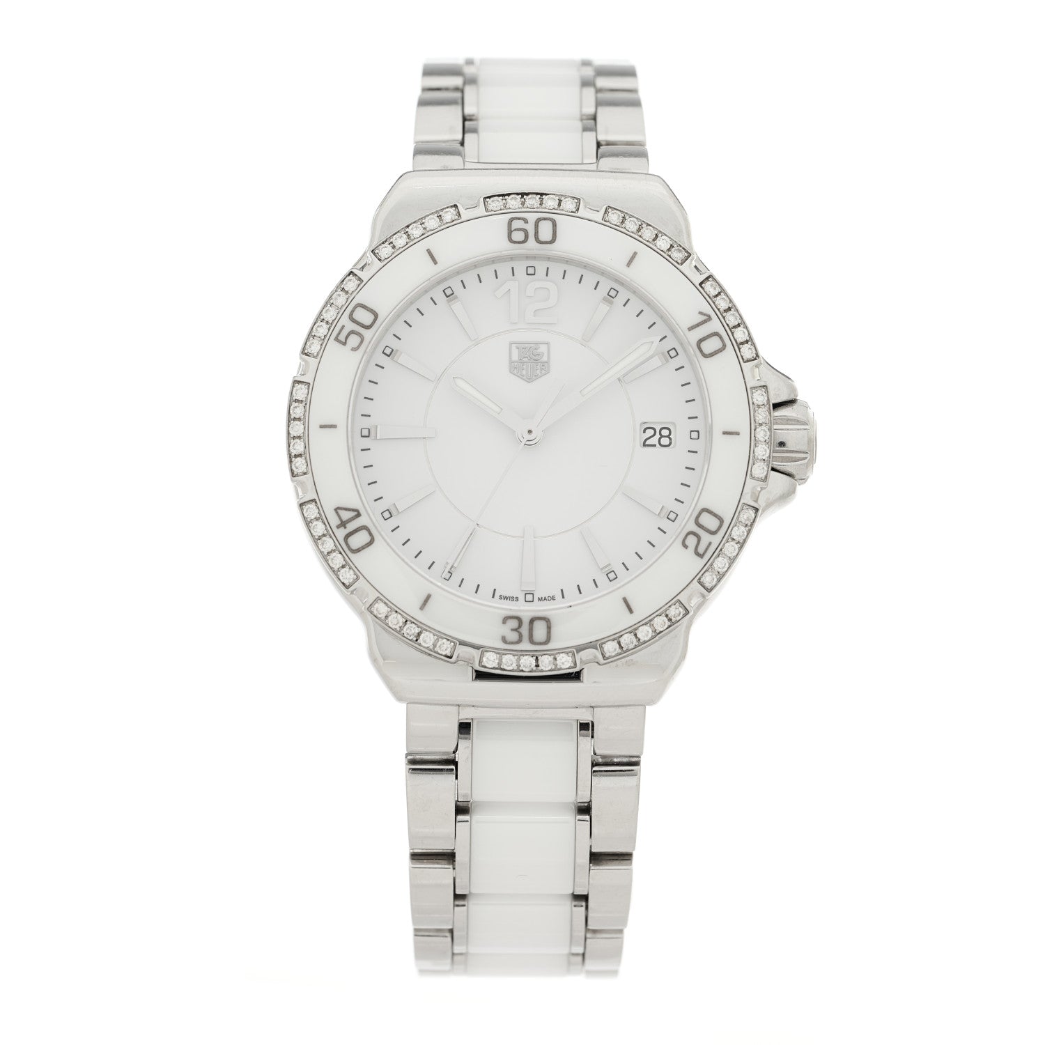 Tag Heuer Stainless Steel Ceramic Diamond 34mm Formula 1 Quartz Watch White WAH1213 1 of 4