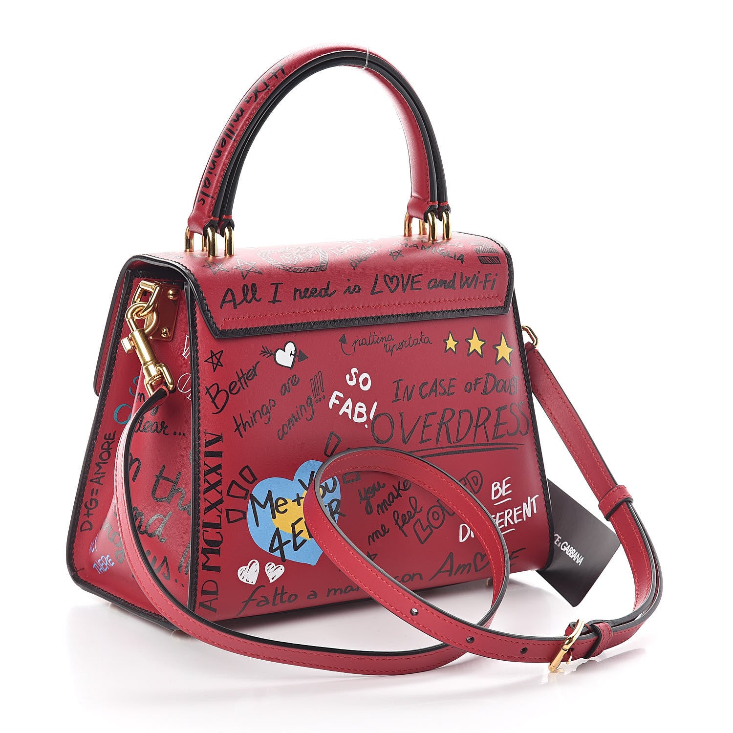 Dolce & Gabbana Calfskin Graffiti Printed Welcome Satchel Rosso Multicolor 3 of 9