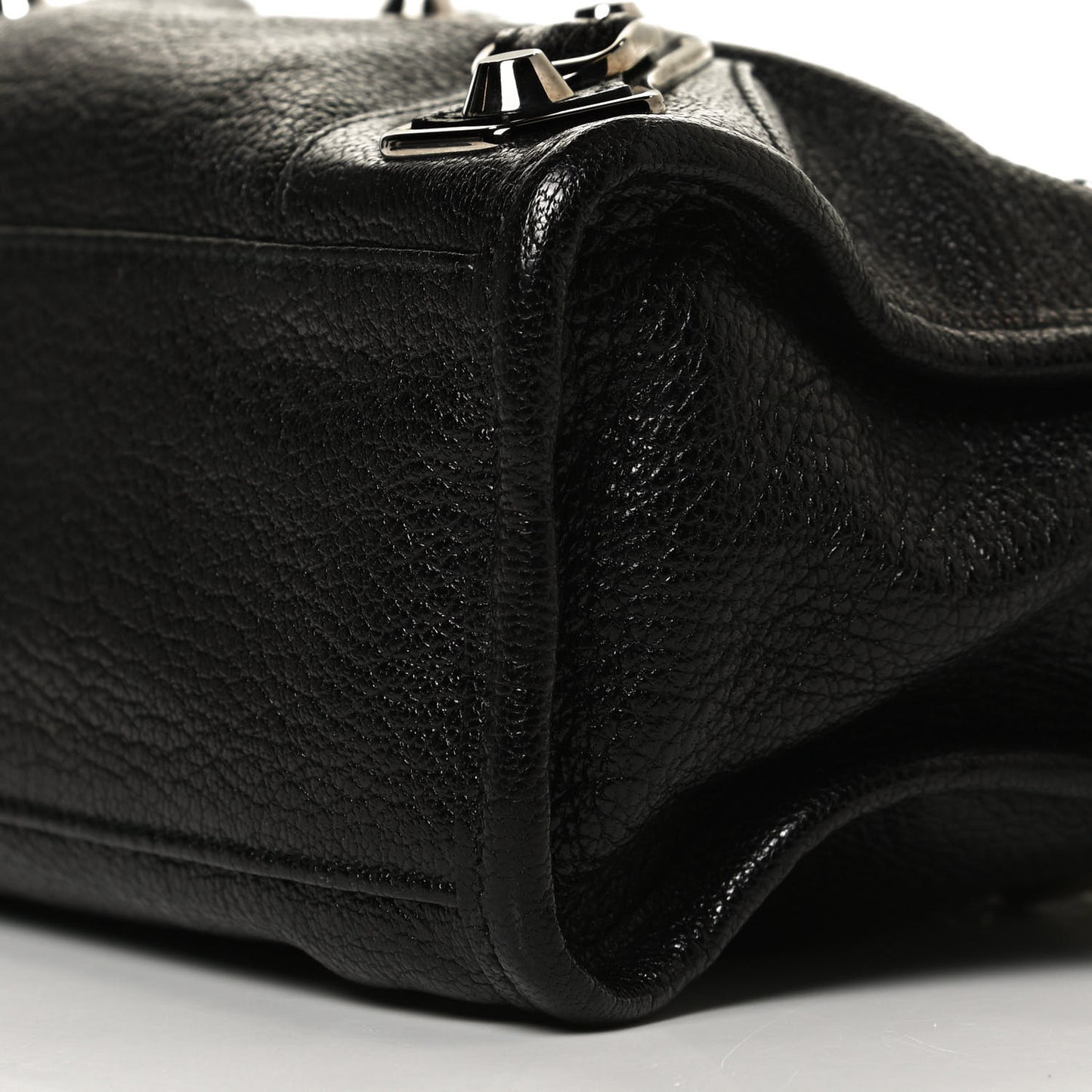 Chevre Silver Metallic Edge Hardware Mini City Black