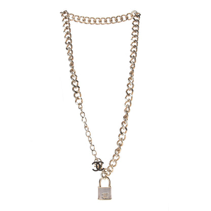 Chanel CC Oversized Padlock Necklace Gold Silver 3 of 7