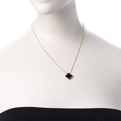 Van Cleef & Arpels 18K Yellow Gold Black Onyx Vintage Alhambra Pendant Necklace 2 of 12