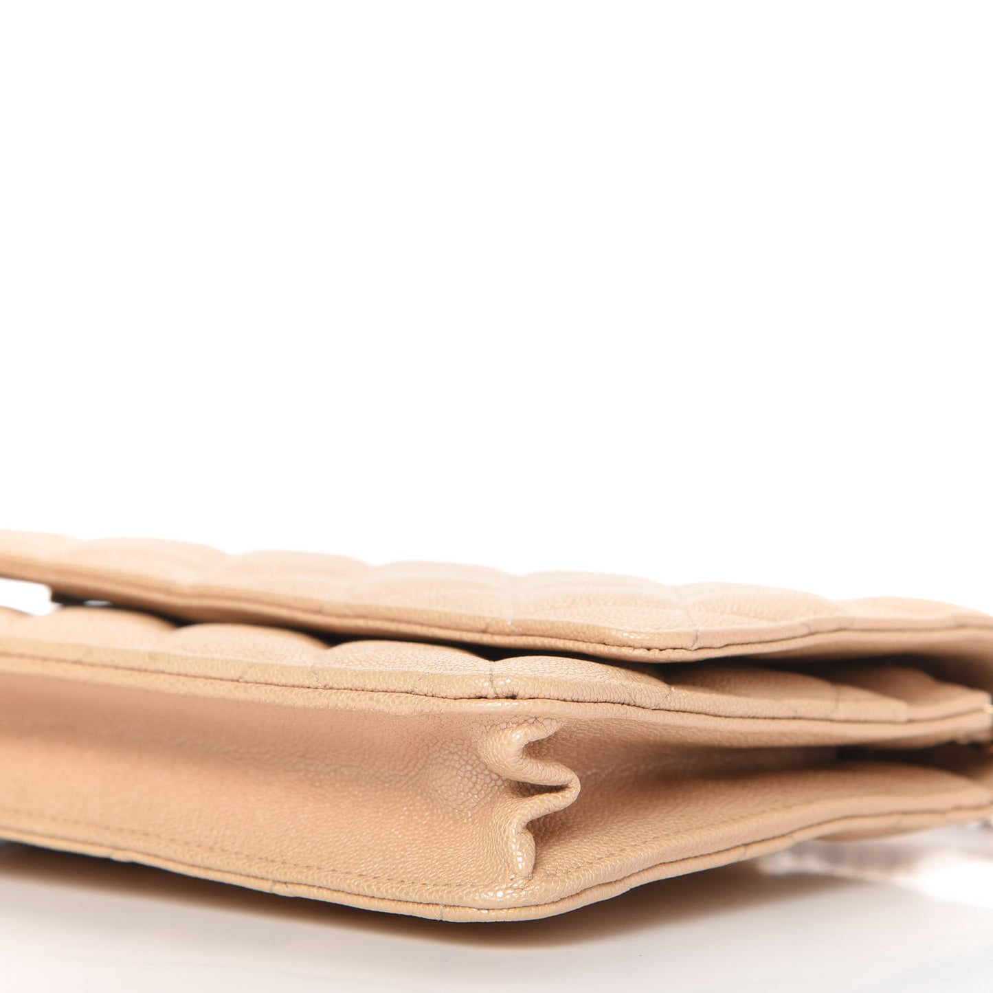 Iridescent Caviar Quilted Wallet On Chain WOC Beige