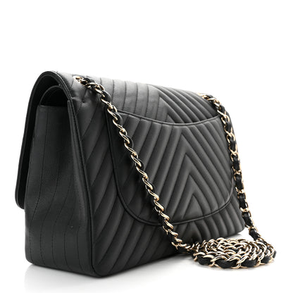 Chanel Caviar Chevron Quilted Jumbo Double Flap Black 3 of 11