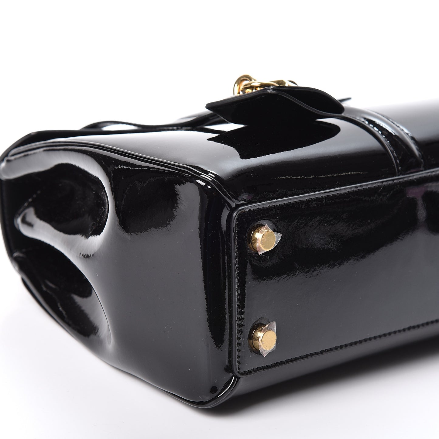 Patent Calfskin Small 16 Top Handle Bag Black