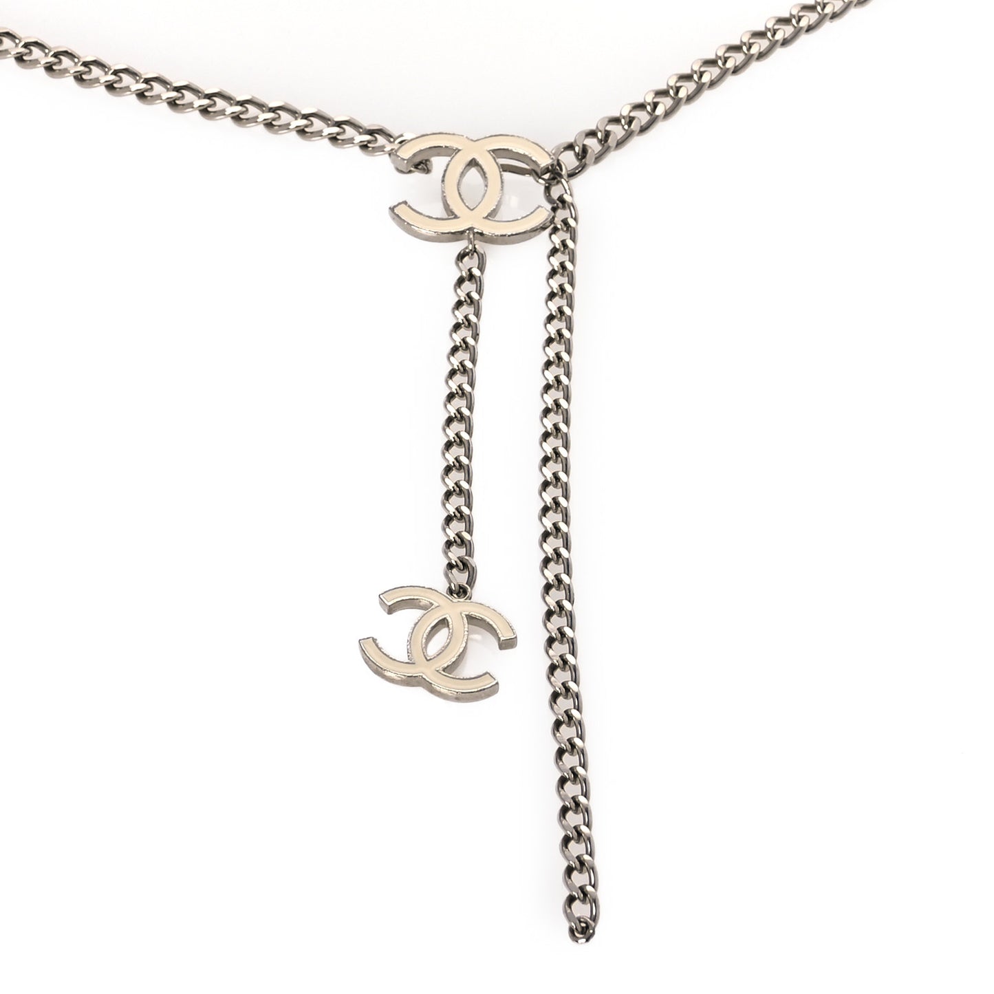 Enamel CC Chain Logo Belt Silver White