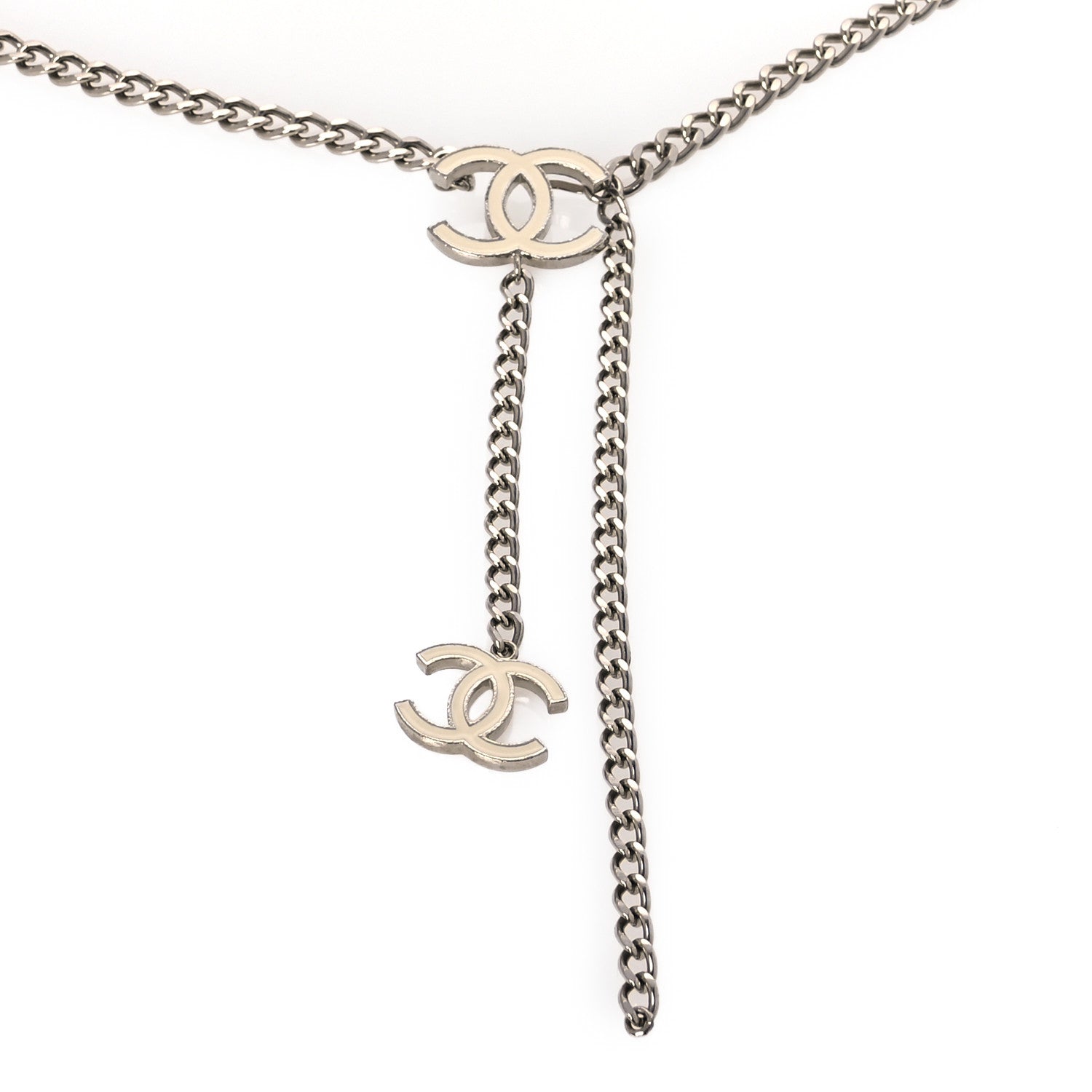 Chanel Enamel CC Chain Logo Belt Silver White 3 of 4