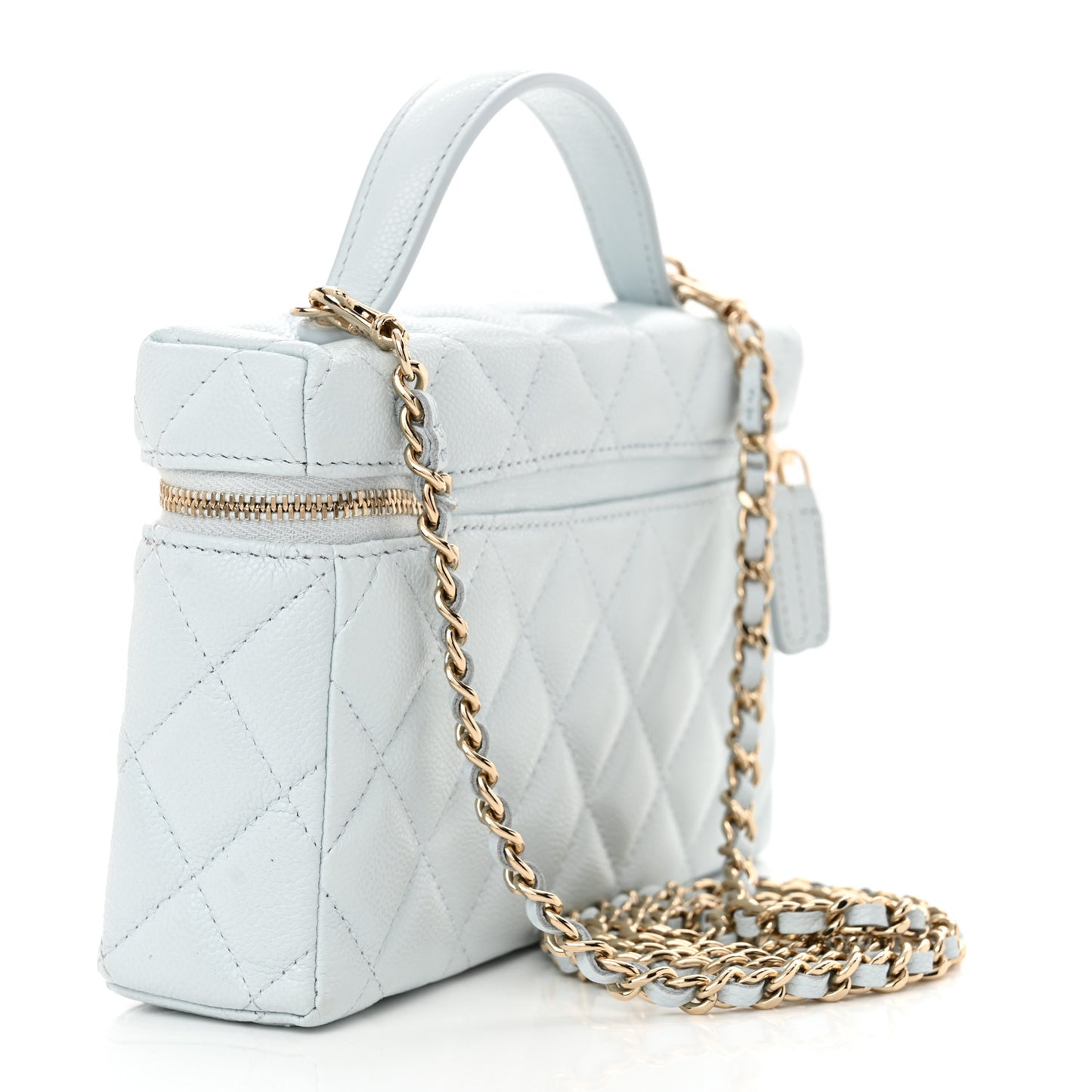 Caviar Quilted Top Handle Slim Vanity With Chain Light Blue