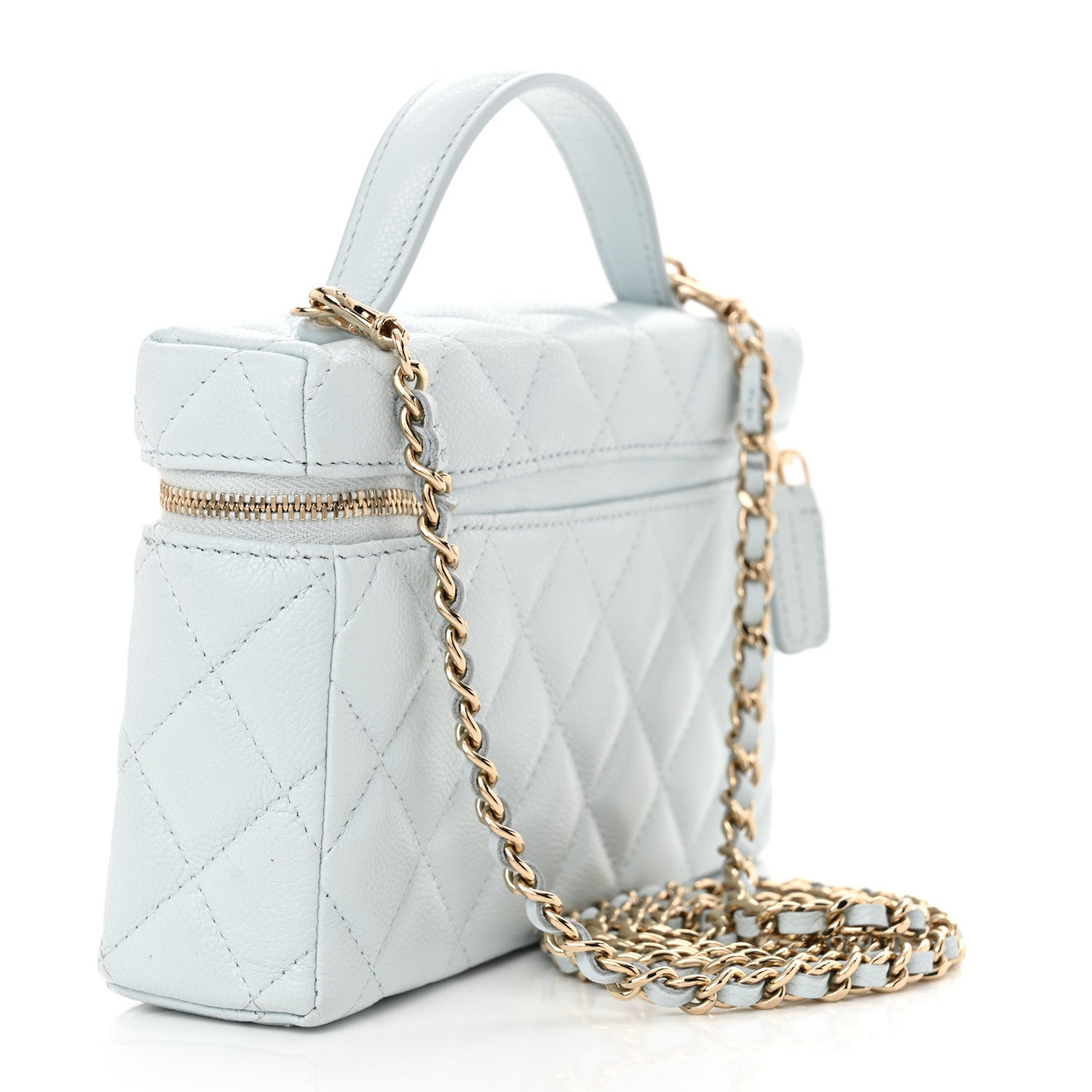 Chanel Caviar Quilted Top Handle Slim Vanity With Chain Light Blue 3 of 11