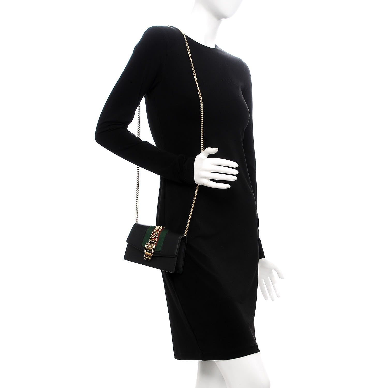 Gucci Calfskin Super Mini Sylvie Chain Shoulder Bag Black 2 of 8