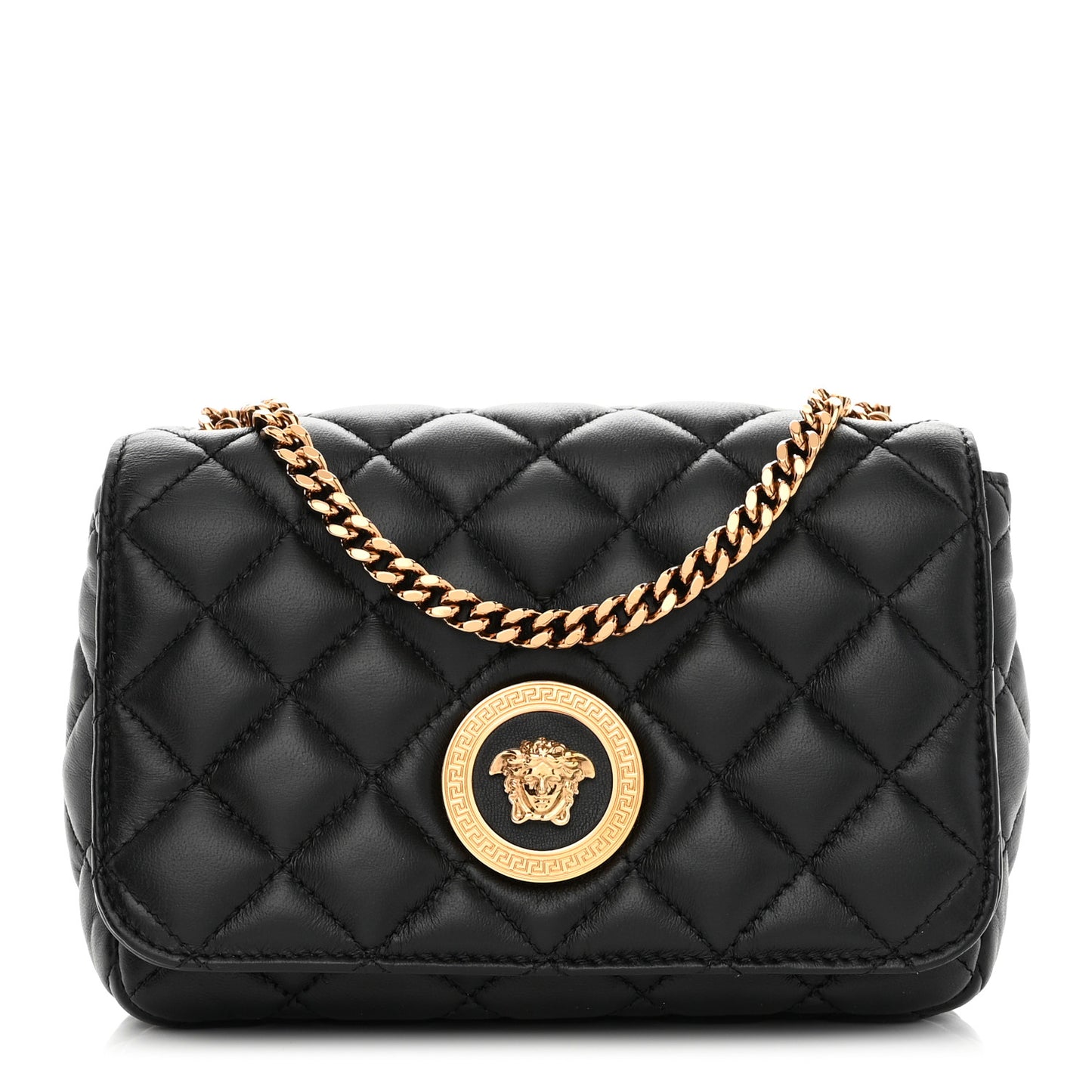Nappa Quilted Small Medusa Chain Crossbody Black