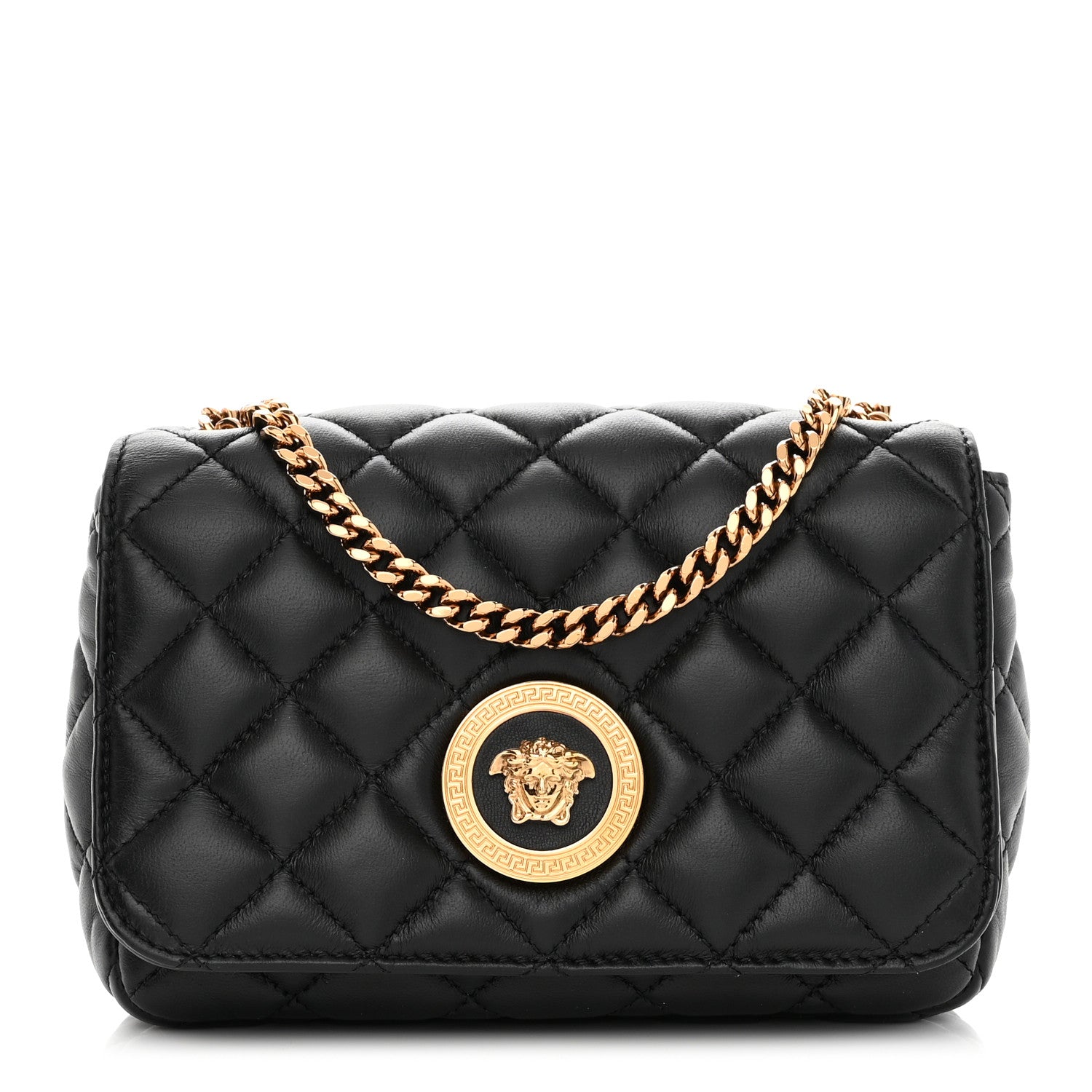 Versace Nappa Quilted Small Medusa Chain Crossbody Black 1 of 8