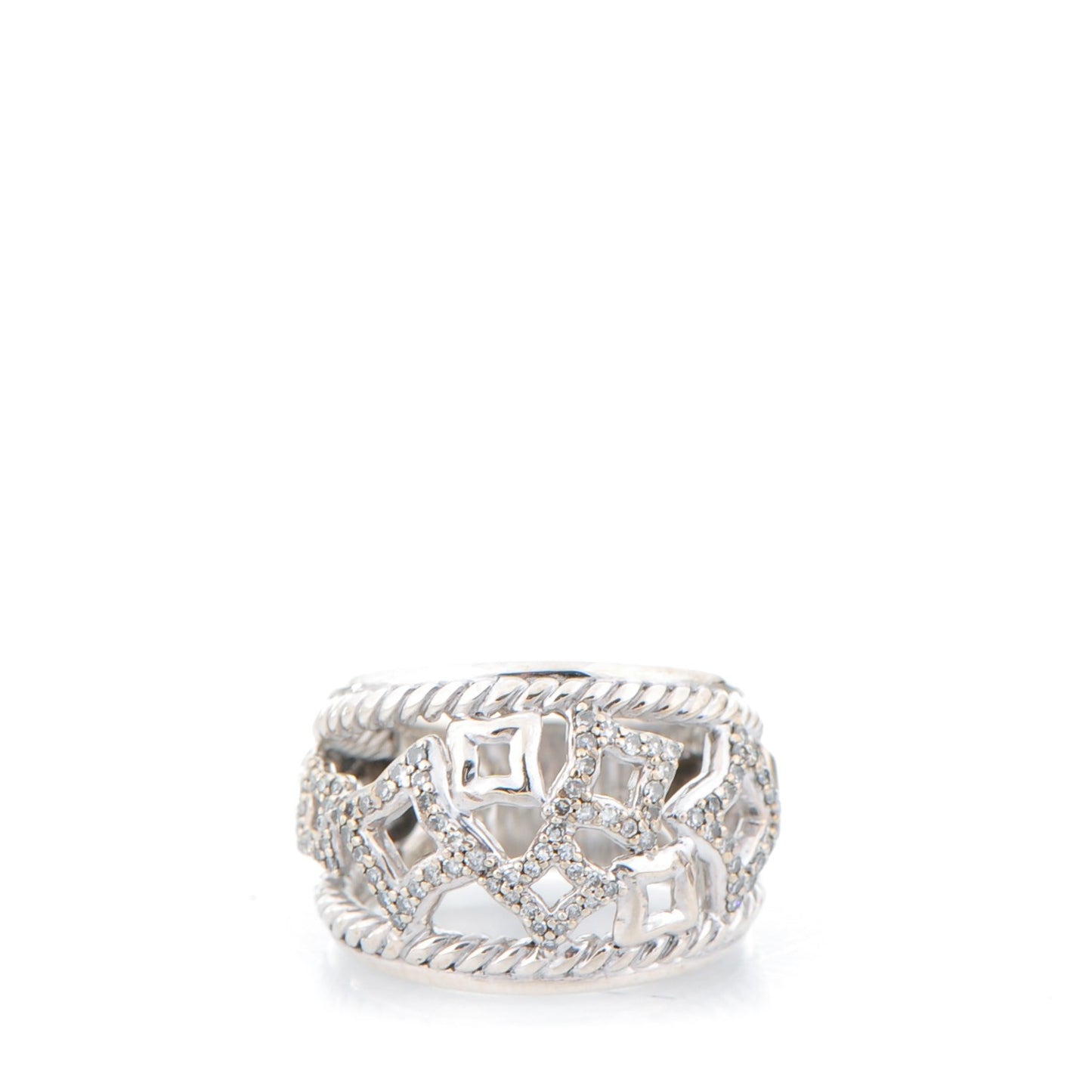 Sterling Silver Pave Diamond 16mm Quatrefoil Ring 53 6.5