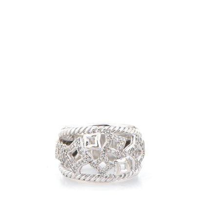 David Yurman Sterling Silver Pave Diamond 16mm Quatrefoil Ring 53 6.5 1 of 5