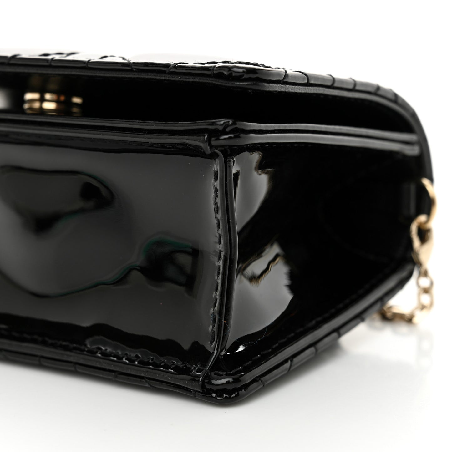 Patent Cannage Mini Pouch on Chain Black