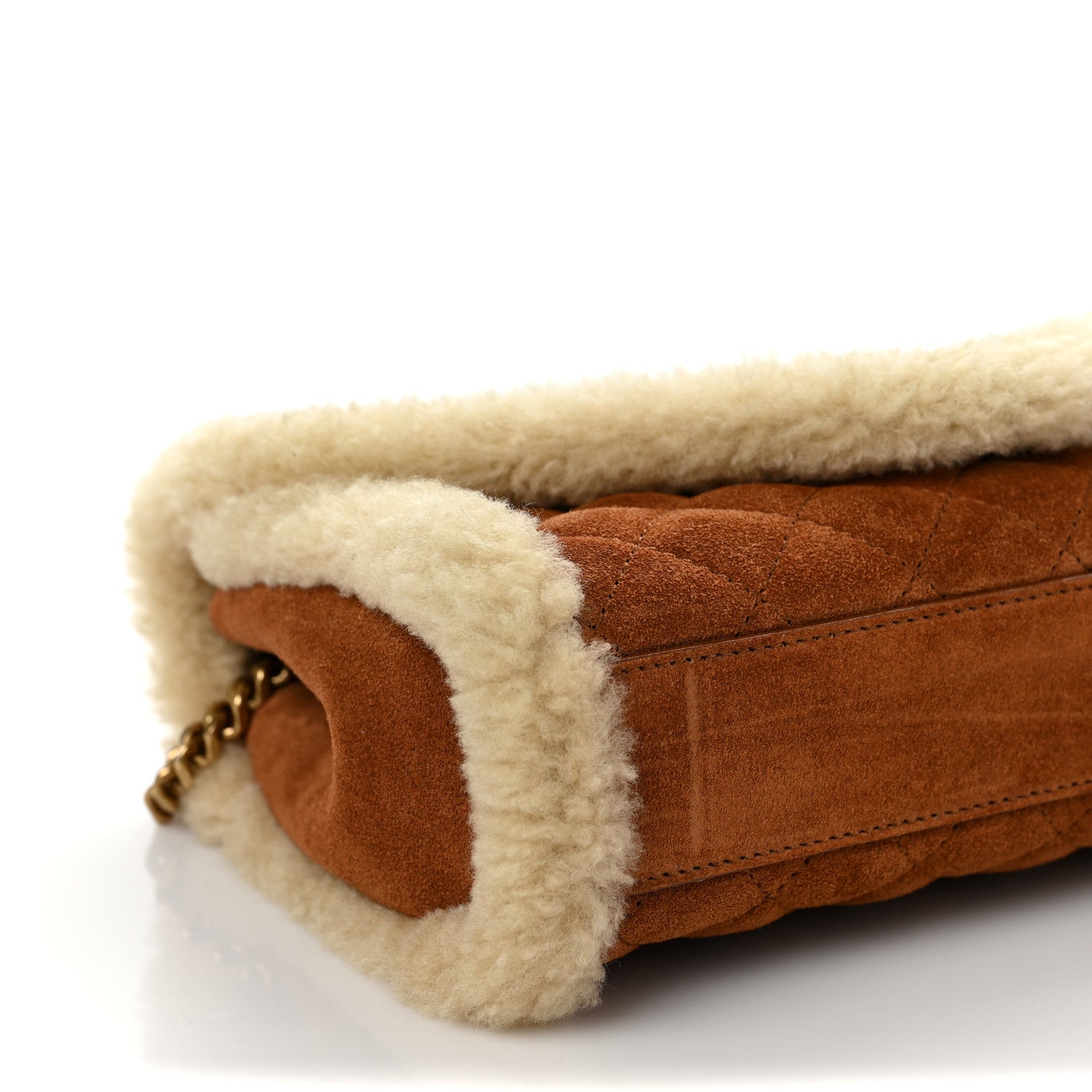 Saint Laurent Nubuck Shearling Mixed Matelasse Triquilt Small Monogram Satchel Ivory Natural Tan 6 of 8