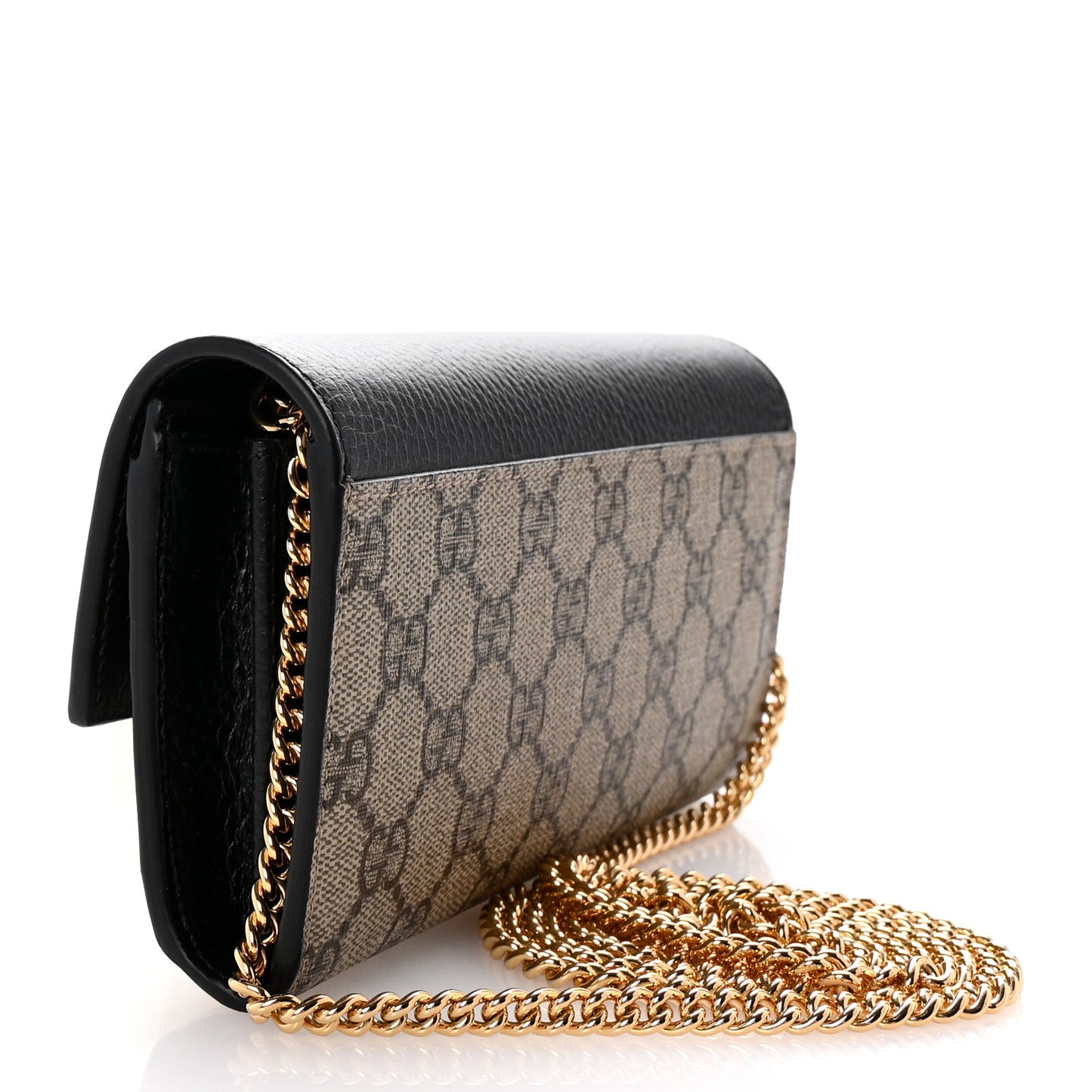 Dollar Calfskin GG Supreme Monogram Petite GG Marmont Wallet Chain Bag Black Beige Ebony