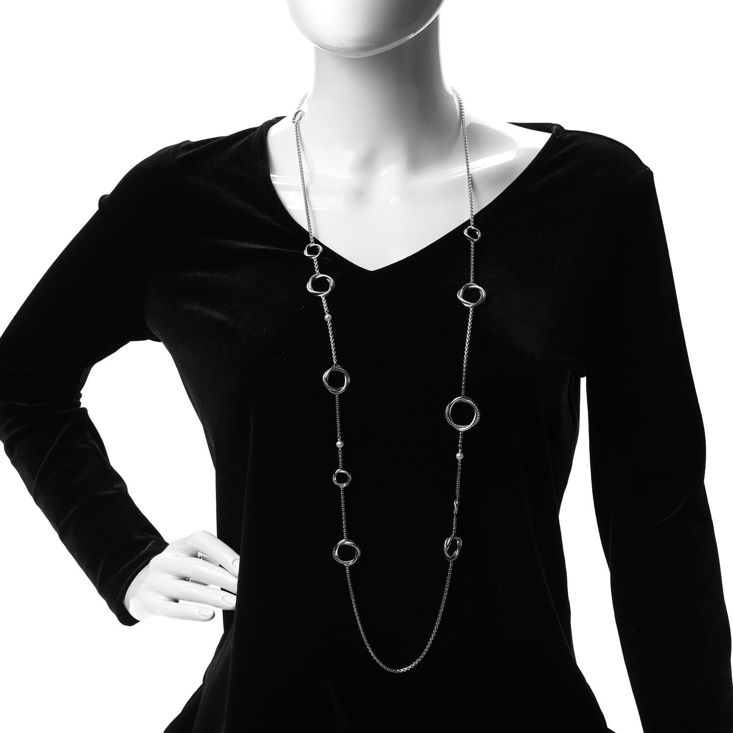 David Yurman Sterling Silver Pearl Infinity Station Chain Necklace 2 of 5