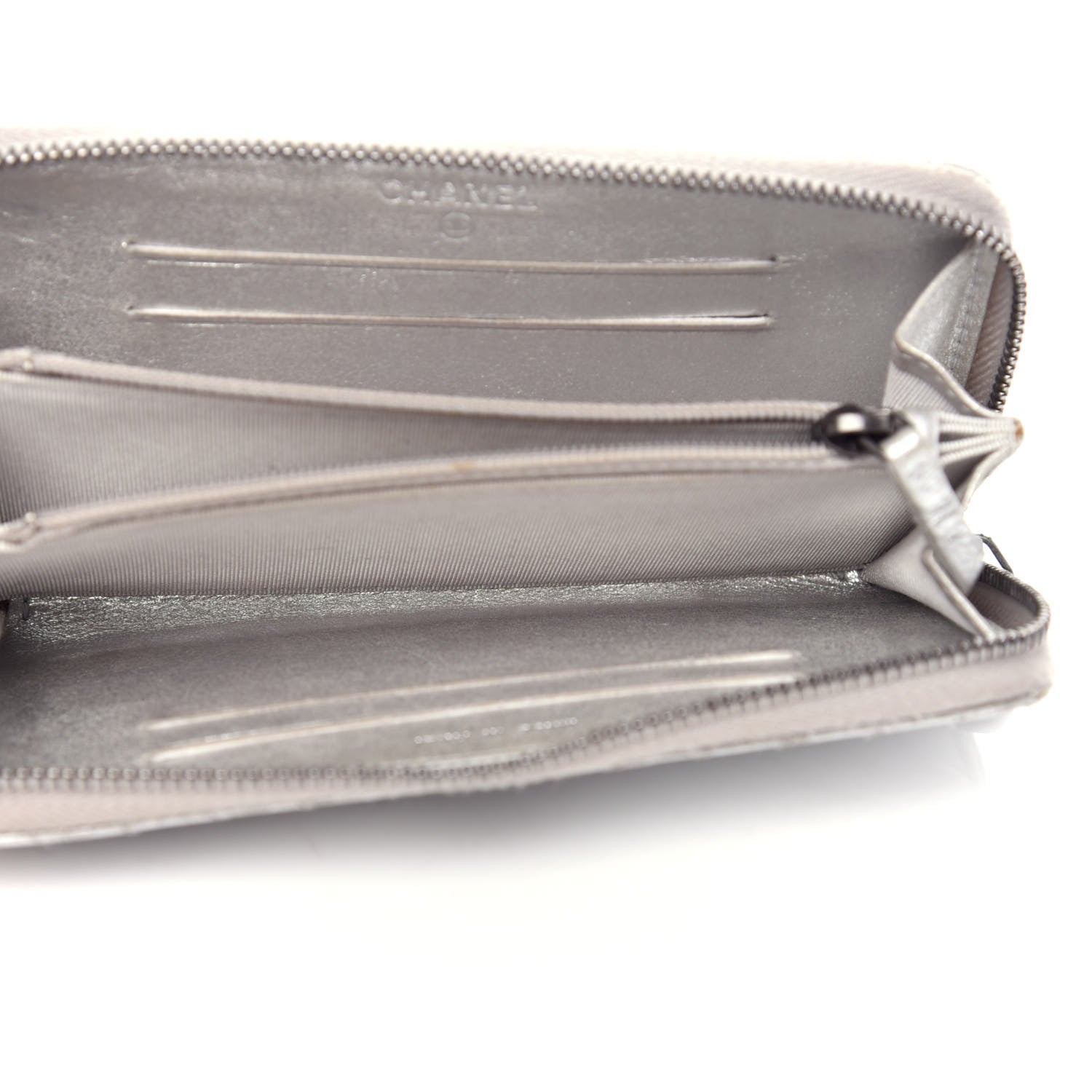 Chanel Metallic Lambskin Chevron Quilted Small Zip Around Wallet Silver 5 of 9