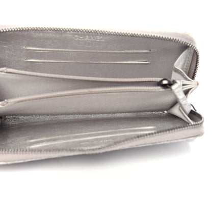 Chanel Metallic Lambskin Chevron Quilted Small Zip Around Wallet Silver 5 of 9