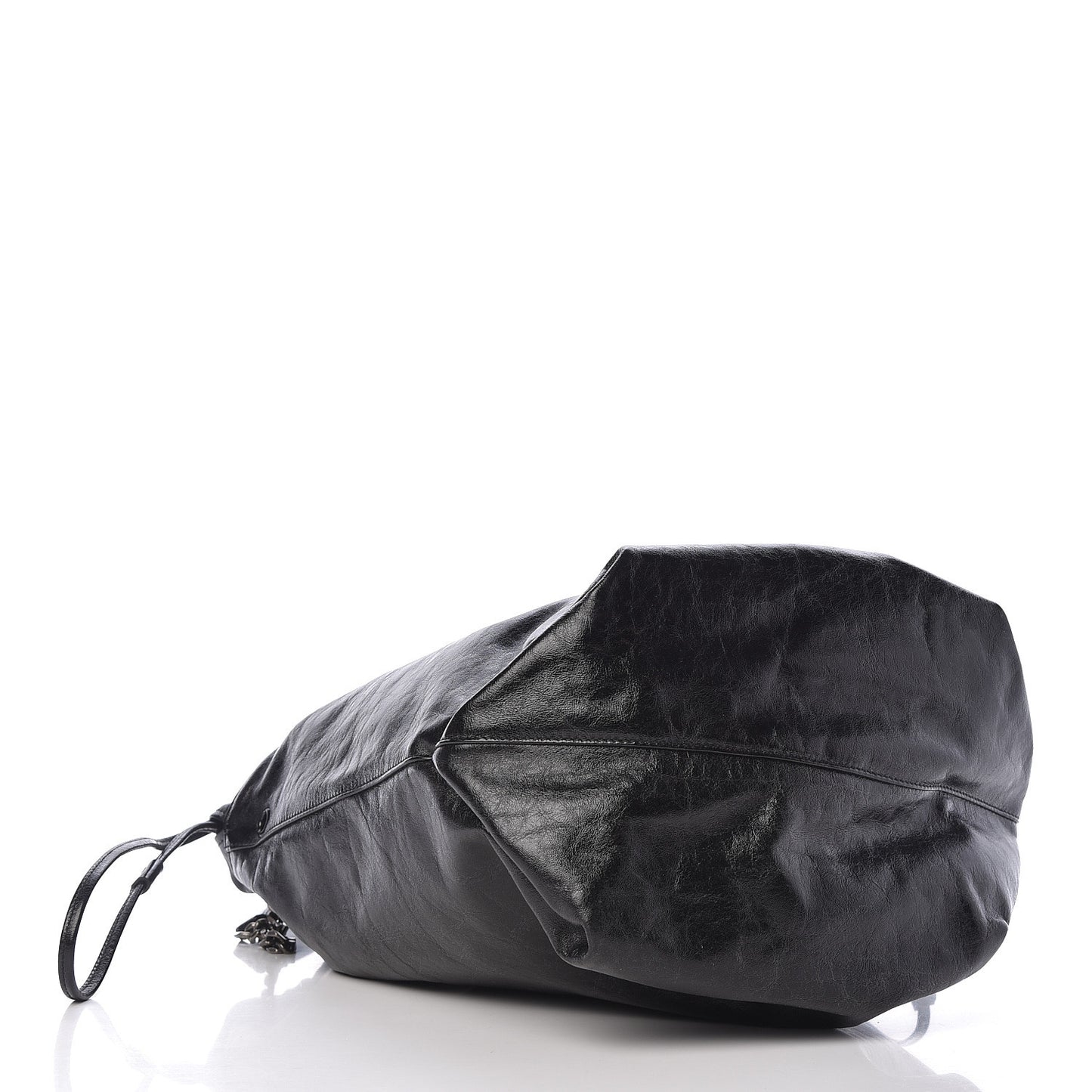 Cracked Shiny Calfskin Teddy Drawstring Bag Black