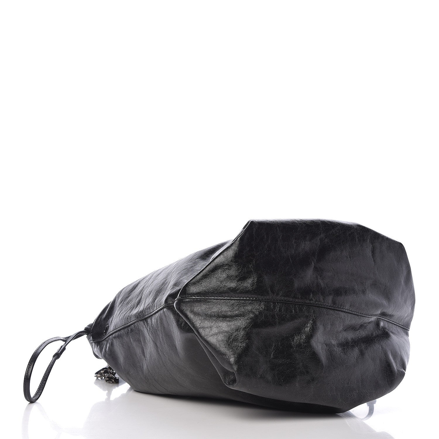 Saint Laurent Cracked Shiny Calfskin Teddy Drawstring Bag Black 5 of 9