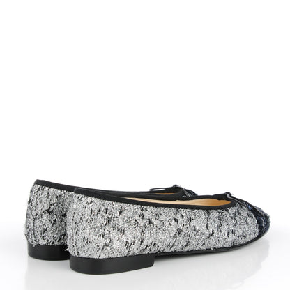 Chanel Tweed Sequin Cap Toe Ballerina Flats 40 Black Blue 4 of 9