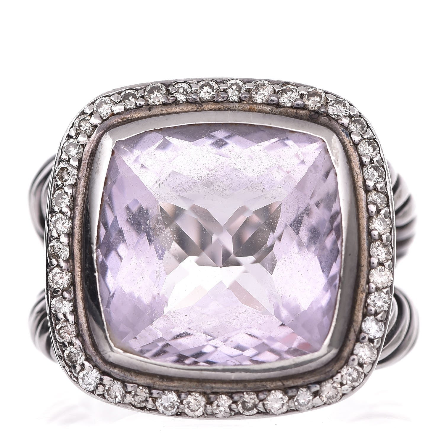 David Yurman Sterling Silver Diamond Amethyst 14mm Albion Ring 50 5.5 6 of 10